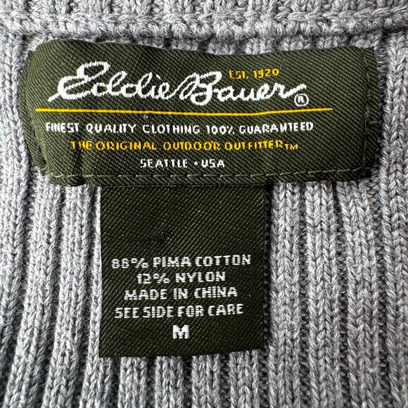 Eddie Bauer Women Soft Gray Knit Full Zip Ribbed Sweater Medium y2K - Picture 4 of 7